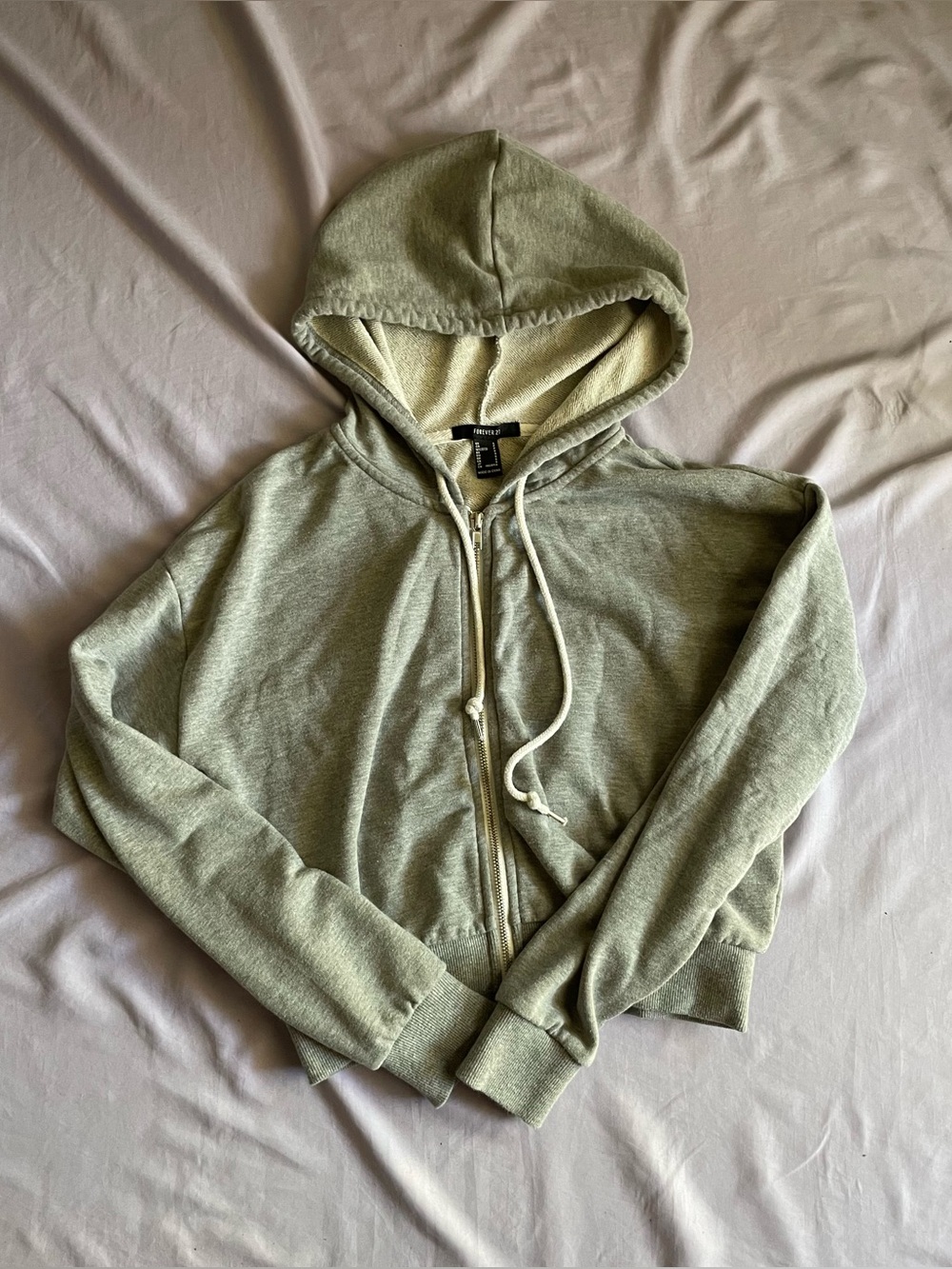 Forever 21 Heather Gray Cropped Zip-Up Hoodie Size Small